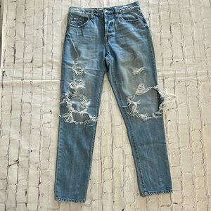 Pistola High Rise Presley Relaxed Ripped Denim Distressed Size 27 Medium Wash